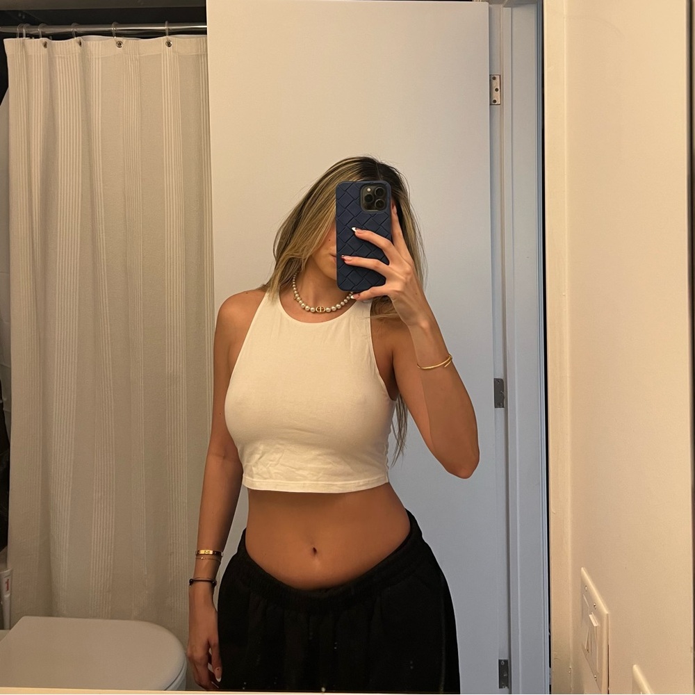 TNA White Sleeveless Crop Top